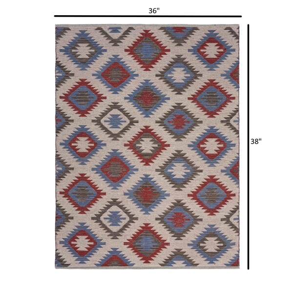 Homeroots 3 x 5 ft. Red & Blue Geometric Diamonds Area Rug - 395476