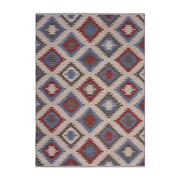 Homeroots 3 x 5 ft. Red & Blue Geometric Diamonds Area Rug - 395476