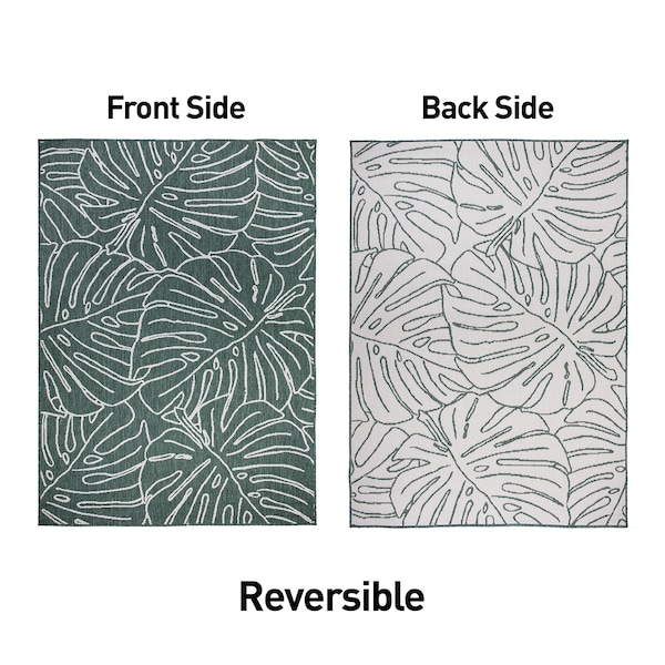 World Rug Gallery Contemporary Tropical Leaves Weather Resistant Indoor/Outdoor Runner Rug 2' x 7' Green - 4031GREEN2X7