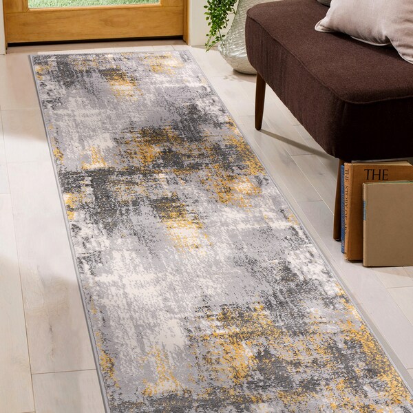 World Rug Gallery Dublin Contemporary Abstract Runner Rug 2'x7' Yellow - 4053YELLOW2X7