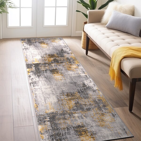 World Rug Gallery Dublin Contemporary Abstract Runner Rug 2'x7' Yellow - 4053YELLOW2X7
