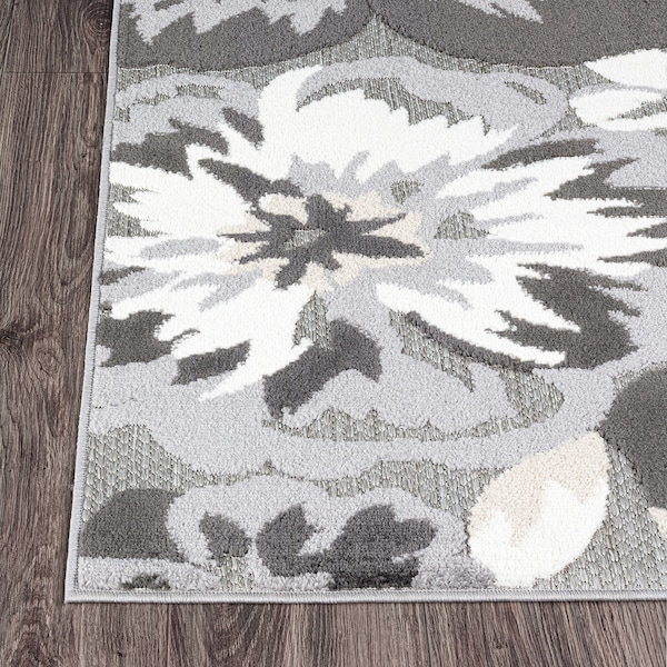 World Rug Gallery Contemporary Floral Indoor/Outdoor Runner Rug 2' x 7' Runner Gray - 5566GRAY2X7
