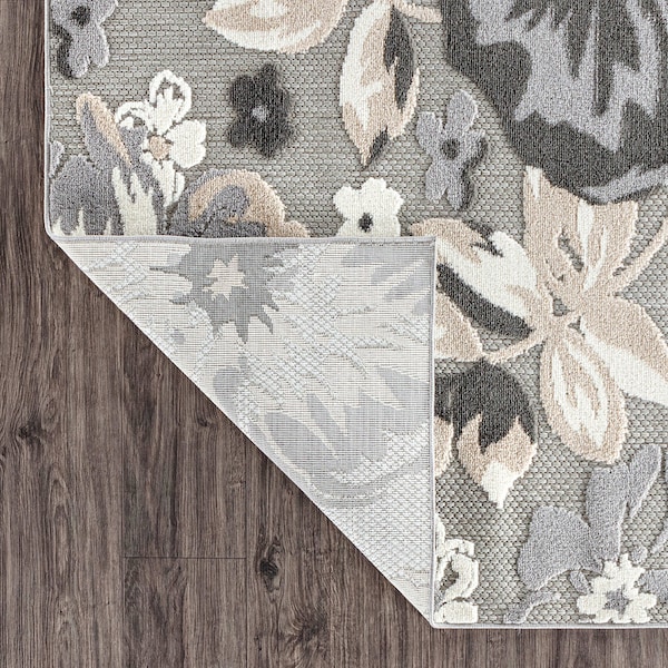 World Rug Gallery Contemporary Floral Indoor/Outdoor Runner Rug 2' x 7' Runner Gray - 5566GRAY2X7