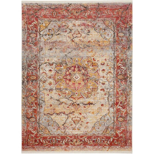 Flowers First 4 x 6 ft. Vintage Persian Power Loomed Area Rug, Saffron & Cream - Small Rectangle - FL2149485