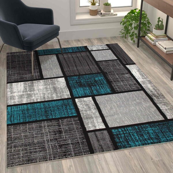 Flash Furniture Turquoise 5' x 7' Color Blocked Indoor Area Rug - OKR-RG1110-57-TQ-GG