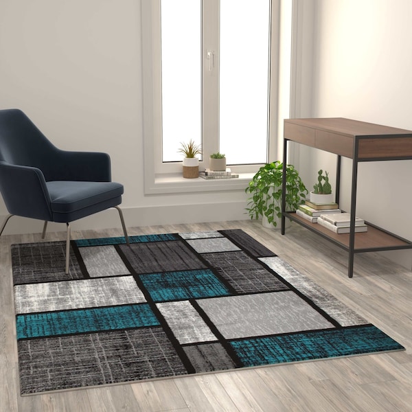 Flash Furniture Turquoise 5' x 7' Color Blocked Indoor Area Rug - OKR-RG1110-57-TQ-GG