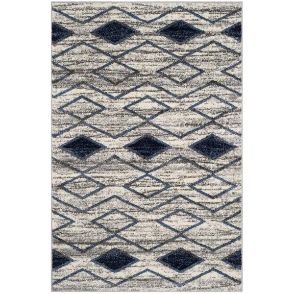 Flowers First 4 x 6 ft. Tunisia Power Loomed Area Rug, Light Grey & Blue - Small Rectangle - FL1860168