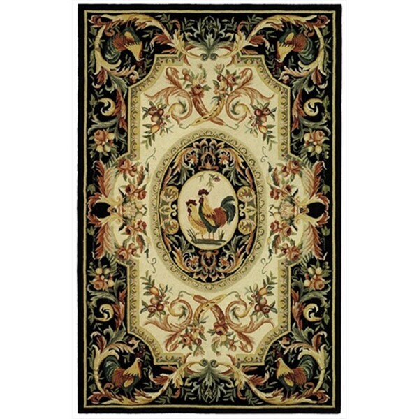 Flowers First 5 ft. 6 in. x 5 ft. 6 in. Round Country & Floral Chelsea Ivory & Black Hand Hooked Rug - FL2149471