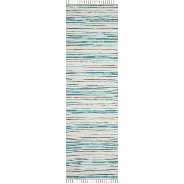 Safavieh 2 ft. - 3 in. x 9 ft. Rag Hand Woven Runner Rug - Ivory and Green - RAR126D-29