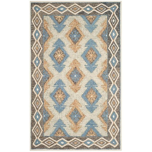 Safavieh Micro-Loop 400 Hand Tufted Rectangle RugBlue & Beige 5 x 8 ft. - MLP401A-5