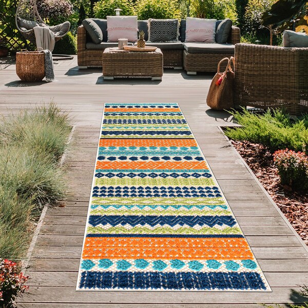 World Rug Gallery Palm Floral Leaves Indoor/Outdoor Runner Rug 2'x7' Gray Runner Rug - 5557MULTI2X7