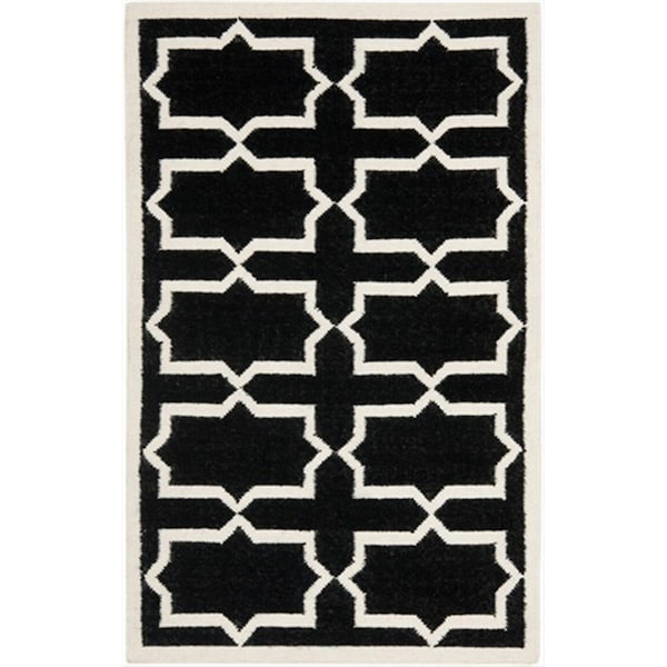 Safavieh 3 Ft. X 5 Ft. Small Rectangle Contemporary Dhurries- Black And Ivory- Flatweave Rug - DHU549L-3