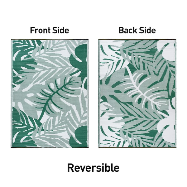 World Rug Gallery Tropical Leaf Reversible Recycled Plastic 3' X 5' Green Outdoor Rug - 6066GREEN3X5