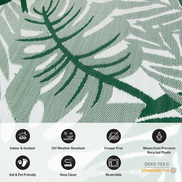 World Rug Gallery Tropical Leaf Reversible Recycled Plastic 3' X 5' Green Outdoor Rug - 6066GREEN3X5