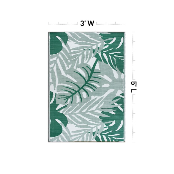 World Rug Gallery Tropical Leaf Reversible Recycled Plastic 3' X 5' Green Outdoor Rug - 6066GREEN3X5
