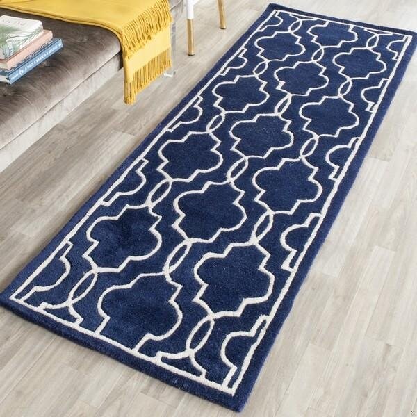 Safavieh Chatham Hand Tufted Runner Rug- Dark Blue - Ivory- 2 ft. 3 in. x 5 ft. - CHT723C-25