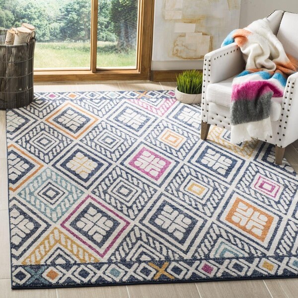 Safavieh 6 ft. 7 in. x 6 ft. 7 in. Evoke Square Power Loomed Rug Navy & Ivory - EVK286N-7SQ