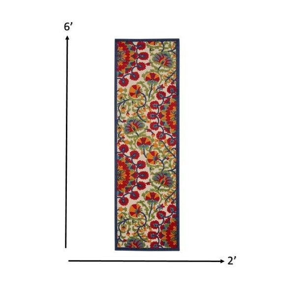 Homeroots 2 x 6 ft. Red & Multi Color Indoor & Outdoor Runner Rug - 384990