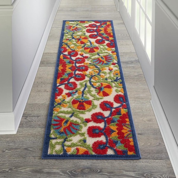 Homeroots 2 x 6 ft. Red & Multi Color Indoor & Outdoor Runner Rug - 384990