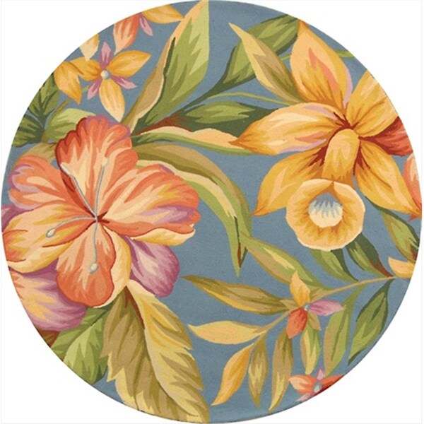 Safavieh 4 ft. x 4 ft. Round- Country and Floral Chelsea Blue Hand Hooked Rug - HK212C-4R