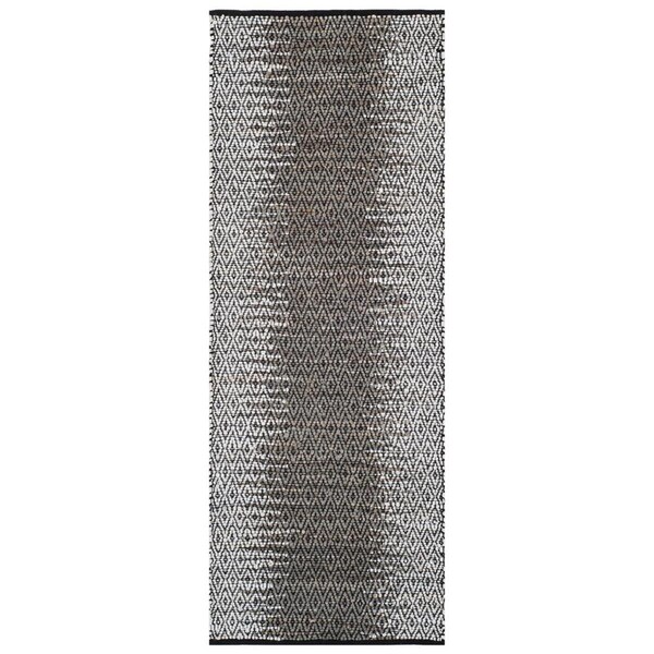Flowers First 2 ft. 3 in. x 9 ft. Vintage Leather Hand Woven Runner Rug, Light Grey & Grey - FL1892410