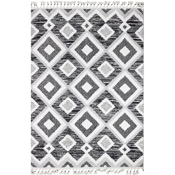 Bashian 7 ft. 6 in. x 9 ft. 6 in. Navajo Collection Polyester & Polypropylene Pwr Loom Area Rug Blk/Ivry - N114-BKIV-76X96-NAV105