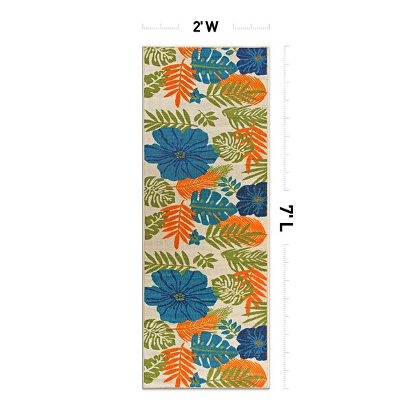World Rug Gallery Tropical Floral Leaves Indoor/Outdoor Runner Rug 2'x7' Multi - 9018MULTI2X7