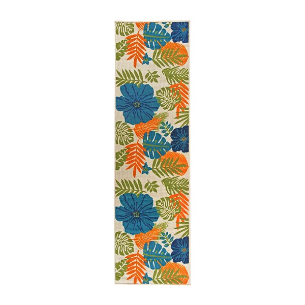 World Rug Gallery Tropical Floral Leaves Indoor/Outdoor Runner Rug 2'x7' Multi - 9018MULTI2X7