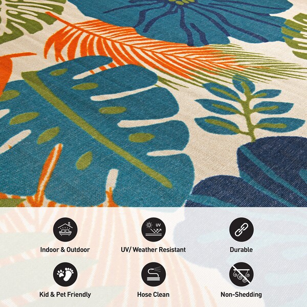 World Rug Gallery Tropical Floral Leaves Indoor/Outdoor Runner Rug 2'x7' Multi - 9018MULTI2X7