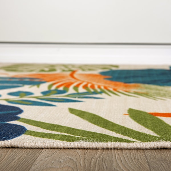 World Rug Gallery Tropical Floral Leaves Indoor/Outdoor Runner Rug 2'x7' Multi - 9018MULTI2X7