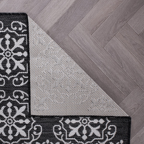 World Rug Gallery Transitional Geometric Textured Flat Weave Indoor/Outdoor Area Rug 2' x 7' Black - 119BLACK2X7