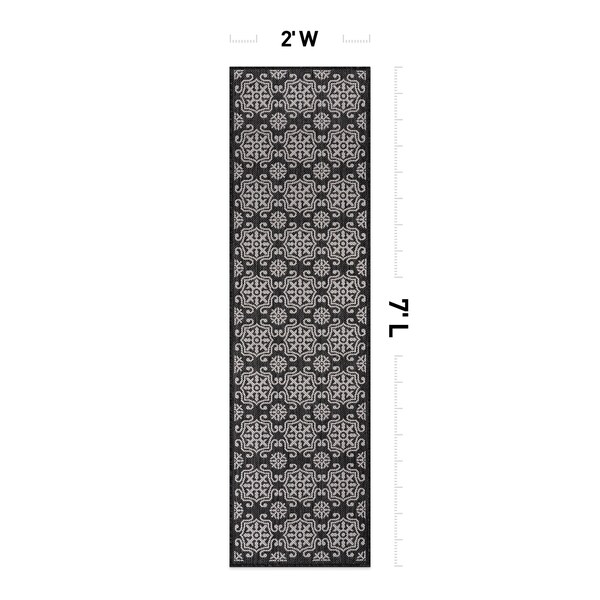 World Rug Gallery Transitional Geometric Textured Flat Weave Indoor/Outdoor Area Rug 2' x 7' Black - 119BLACK2X7