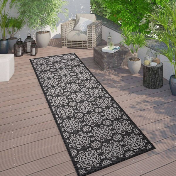 World Rug Gallery Transitional Geometric Textured Flat Weave Indoor/Outdoor Area Rug 2' x 7' Black - 119BLACK2X7