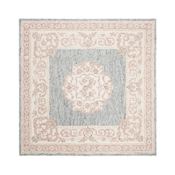 Safavieh Aubusson Traditional Square Hand Tufted RugsBlue & Pink 6 x 6 ft. - AUB101M-6SQ
