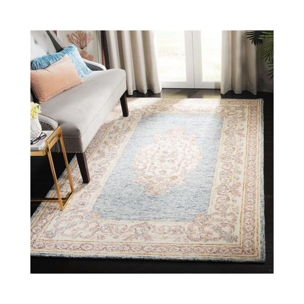 Safavieh Aubusson Traditional Square Hand Tufted RugsBlue & Pink 6 x 6 ft. - AUB101M-6SQ