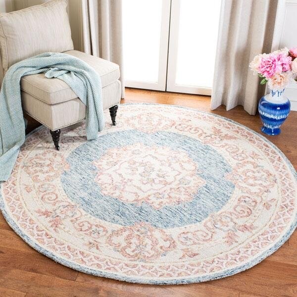Safavieh Aubusson Traditional Square Hand Tufted RugsBlue & Pink 6 x 6 ft. - AUB101M-6SQ