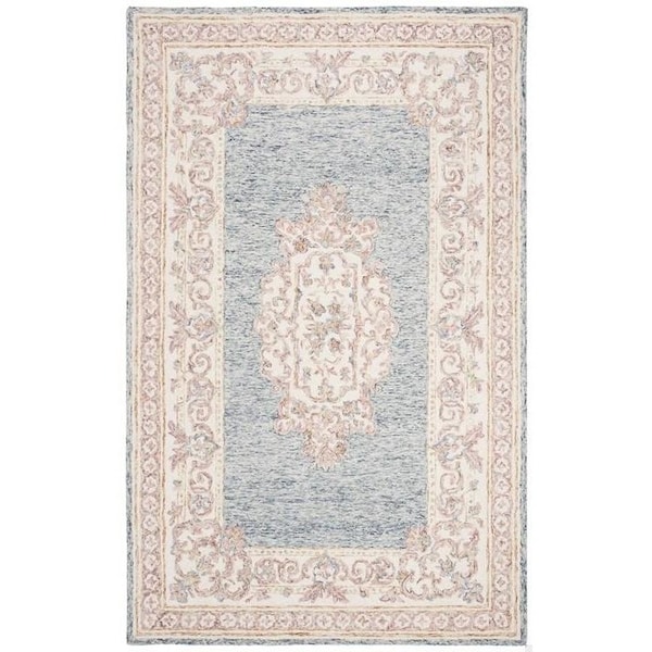 Safavieh Aubusson Traditional Square Hand Tufted RugsBlue & Pink 6 x 6 ft. - AUB101M-6SQ