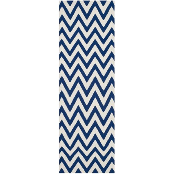 Safavieh Dhurries Hand Woven Flat Weave Runner Rug- Dark Blue - Ivory- 2 ft. 6 in. x 6 ft. - DHU557K-26