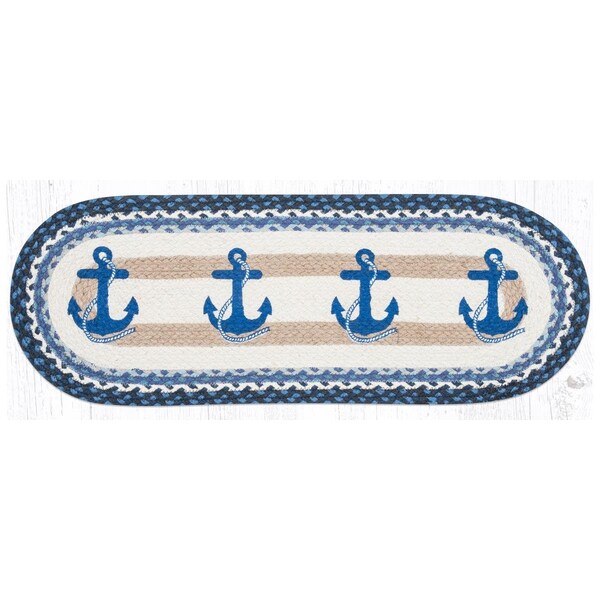 Palacedesigns 13 x 36 in. OP-443 Navy Anchor Oval Patch Runner - PA1528460