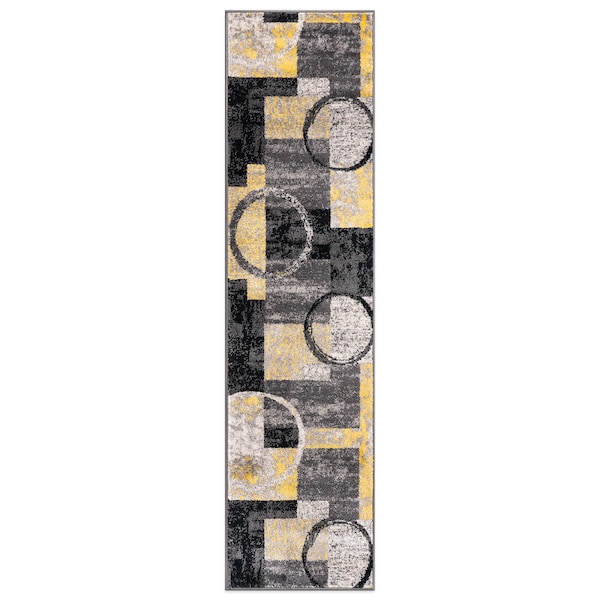 World Rug Gallery Contemporary Abstract Circle Design Soft Runner Rug 2'x10' Yellow - 307YELLOW2X10