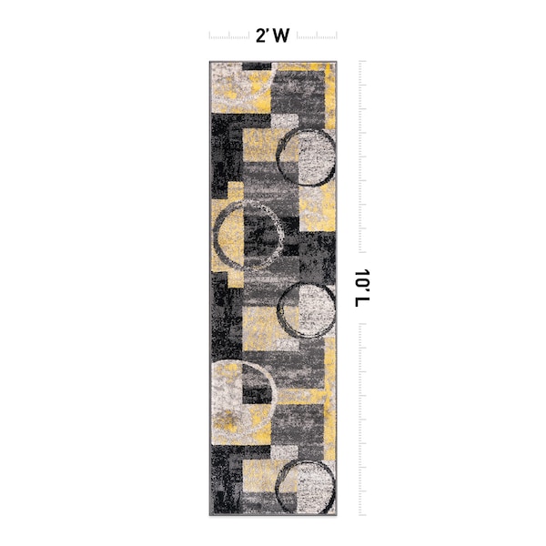 World Rug Gallery Contemporary Abstract Circle Design Soft Runner Rug 2'x10' Yellow - 307YELLOW2X10