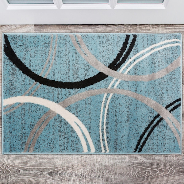 World Rug Gallery Modern Wavy Circles Design 2' x 3' Blue - 377BLUE2X3