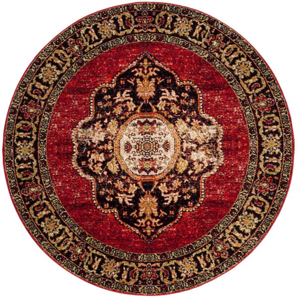 Safavieh 3 x 3 ft. Vintage Hamadan Power Loomed Round Area Rug; Red & Multi Color - VTH219A-3R