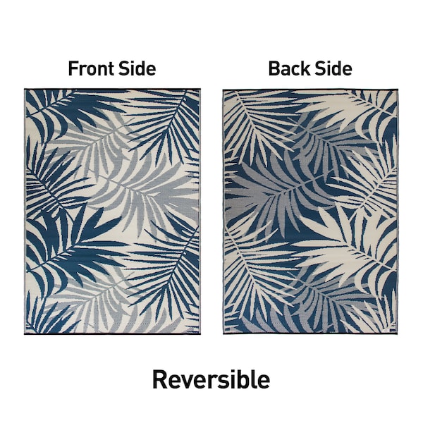 World Rug Gallery Modern Floral Reversible Plastic 3'x5' Navy Outdoor Rug - 6054NAVY3X5