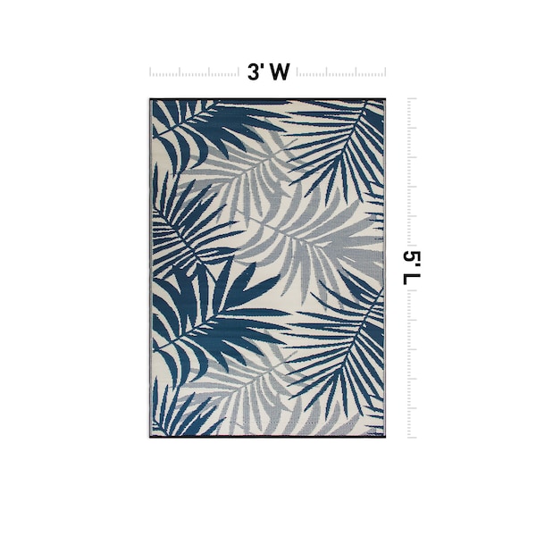 World Rug Gallery Modern Floral Reversible Plastic 3'x5' Navy Outdoor Rug - 6054NAVY3X5