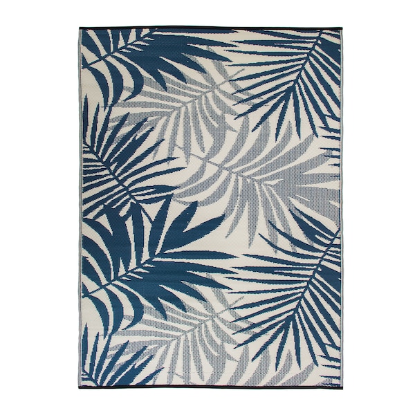 World Rug Gallery Modern Floral Reversible Plastic 3'x5' Navy Outdoor Rug - 6054NAVY3X5