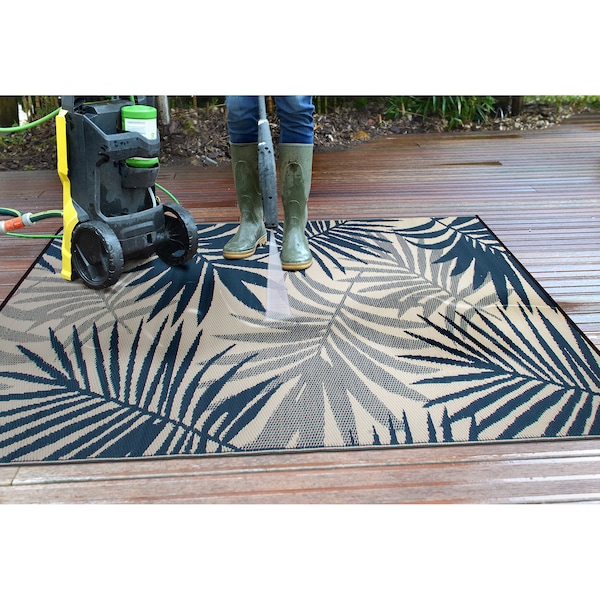 World Rug Gallery Modern Floral Reversible Plastic 3'x5' Navy Outdoor Rug - 6054NAVY3X5