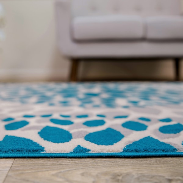 World Rug Gallery Modern Floral Circles Design 2' x 7'2'' Blue Runner Rug - 9099BLUE2X7