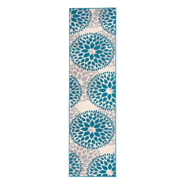 World Rug Gallery Modern Floral Circles Design 2' x 7'2'' Blue Runner Rug - 9099BLUE2X7