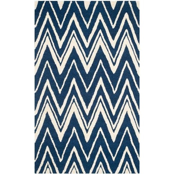 Safavieh Cambridge Hand Tufted Rectangle Rug- Navy - Ivory- 2 ft. 6 in. x 6 ft. - CAM711M-26